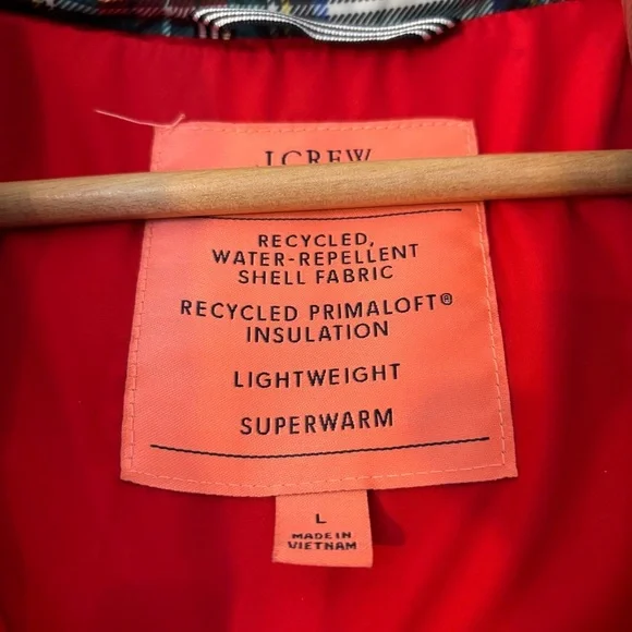 J. Crew Puffer vest with PrimaLoft® in Snowy Stewart tartan L Holiday Christmas - Picture 8 of 14